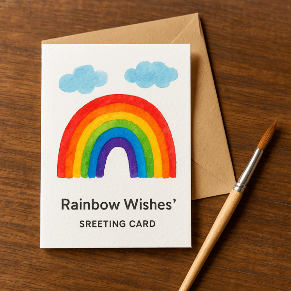 Hand-Painted Greeting Card – “Rainbow Wishes” Series